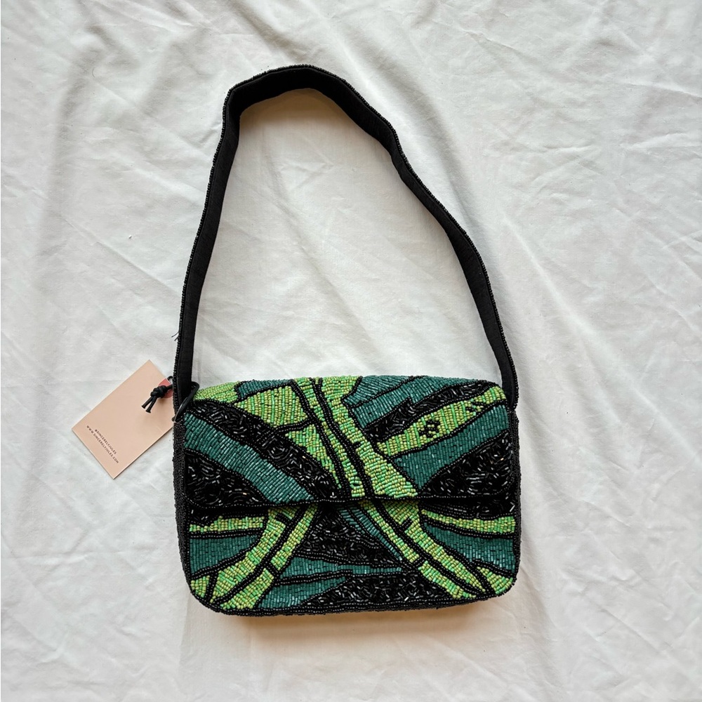 NWT New with tags Green and black bead shoulder bag beaded sequin Purse